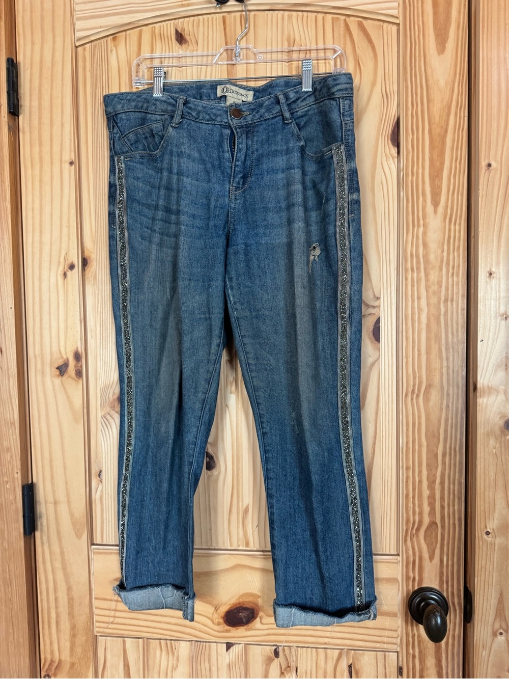 Democracy Women's Blue Embellished Side-Stripe Jeans Slouchy Oversized